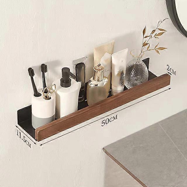 Punch-Free Bathroom Shelf Wooden Shelf Wall-Mounted Shower Wall Shelves ...