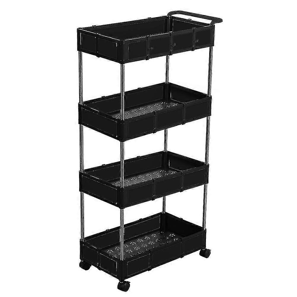 Multifunctional Rolling Utility Cart With Detachable Baskets 4 Hooks Storage Cart With Lockable Casters For Kitchen Office Bathroom Black High Quali