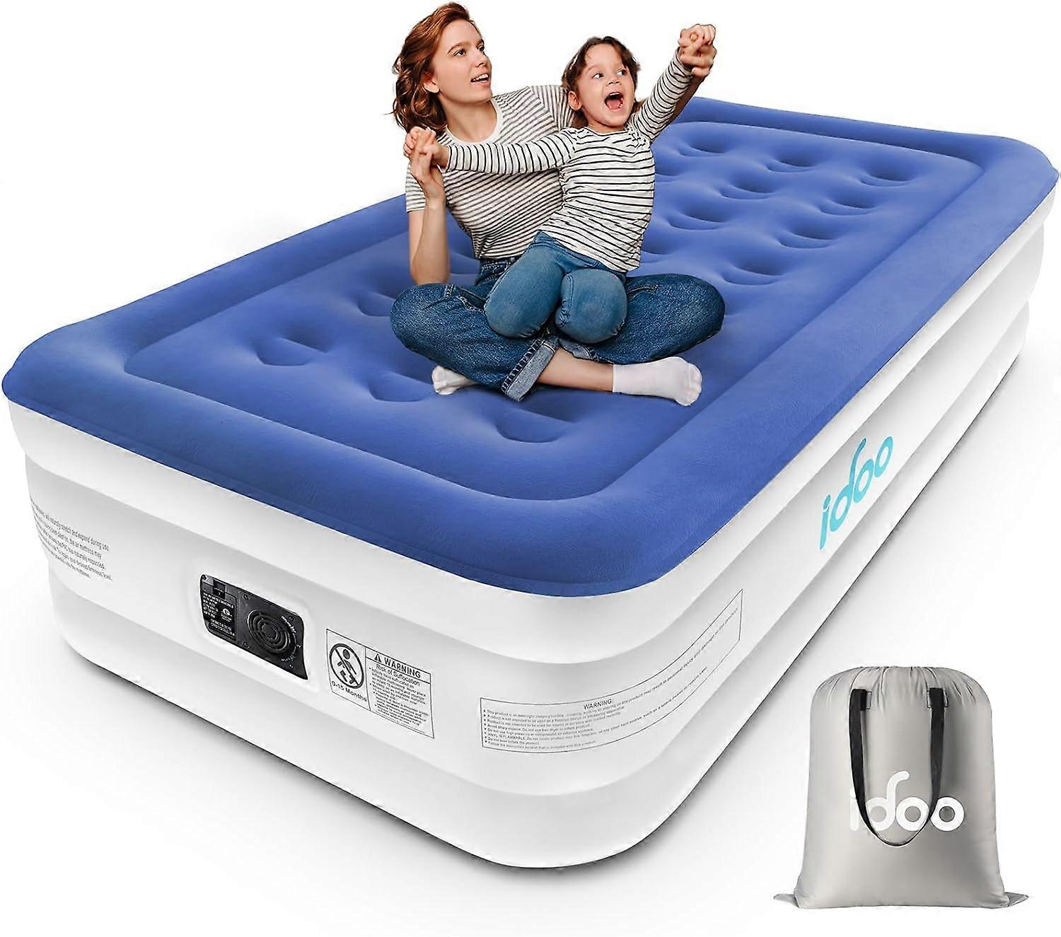 O Queen Air Bed, Inflatable Bed with Built-in Electric Pump, 3 Mins Quick Self-Inflation/Deflation Guest Air Mattress, B Single-Blue