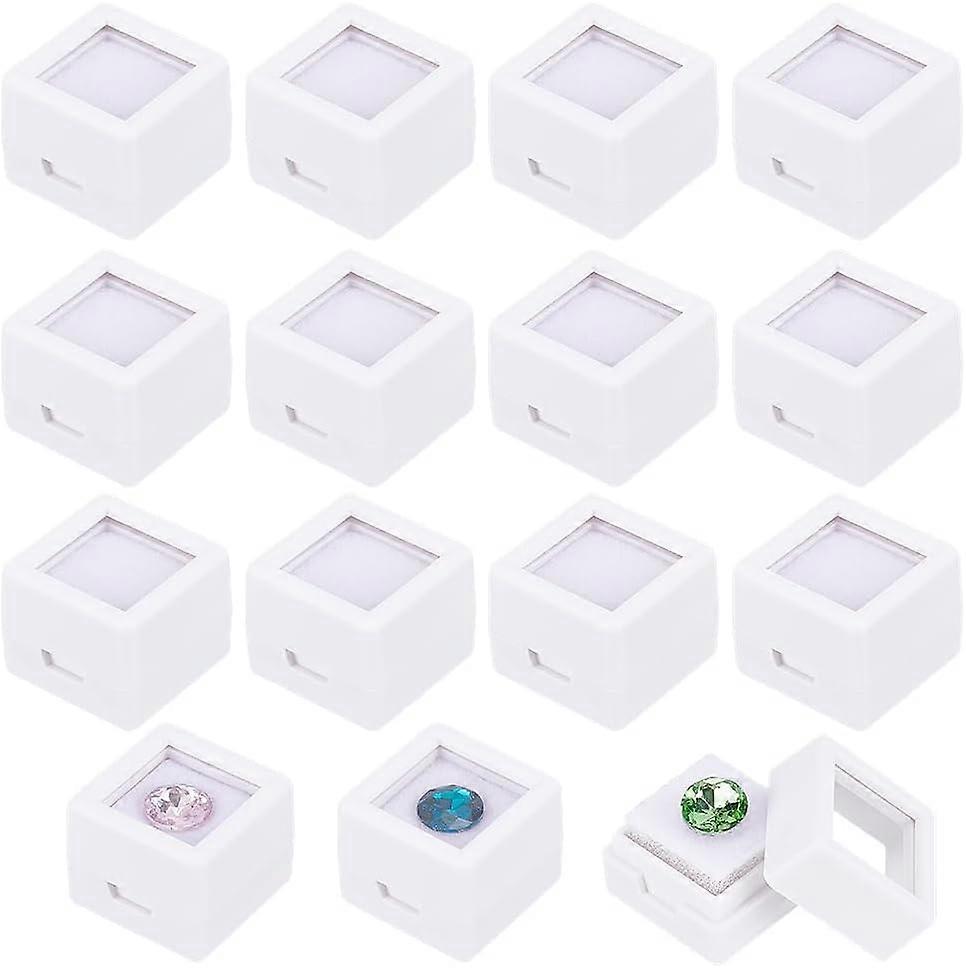 36 Pack Gemstone Display Box White Acrylic Diamond Display Case Jewelry Box Container with Clear Lids White Sponge 0.8x0.6" for Gems Coins Diamond Gif