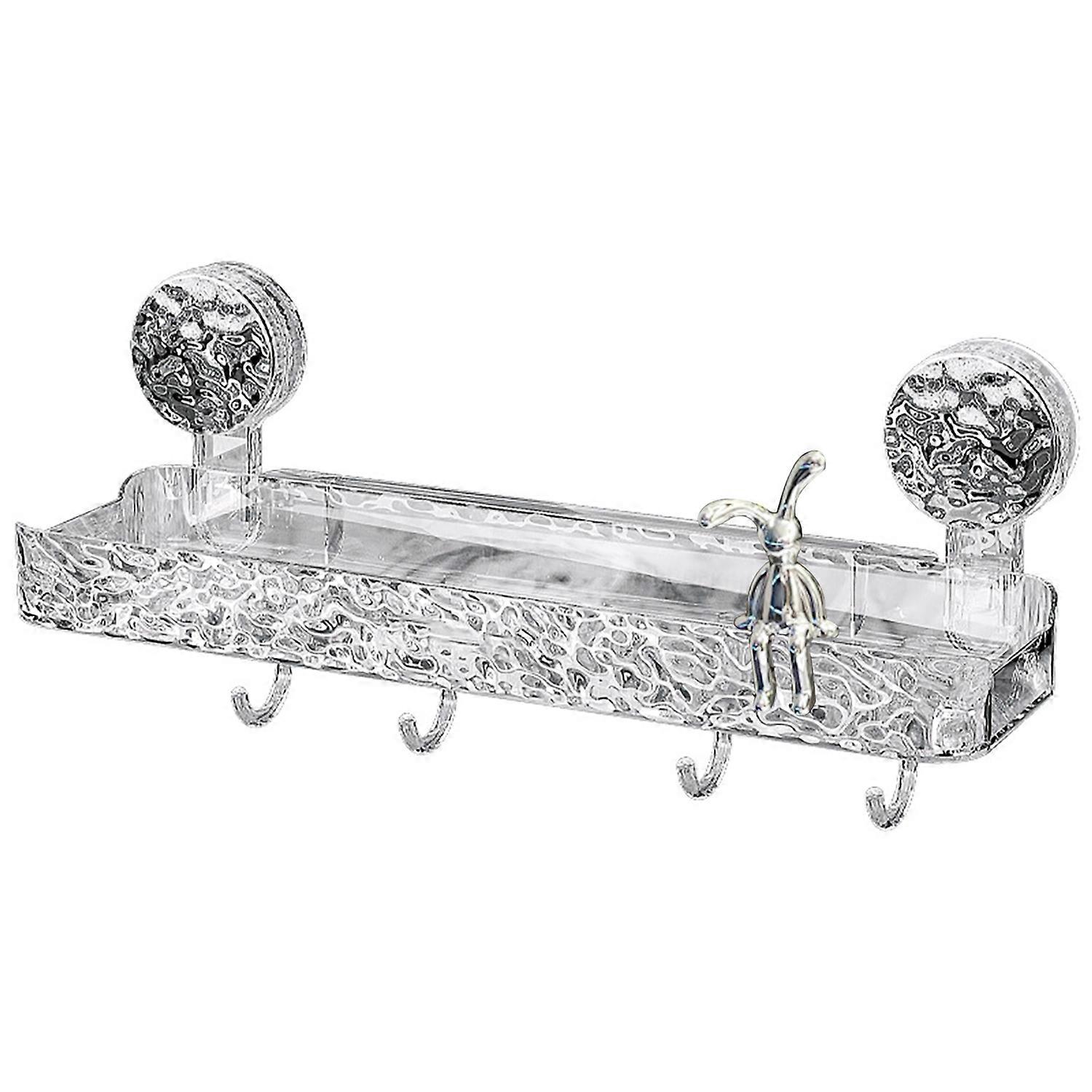 Bathroom Storage Rack with Hooks Transparent Wall-mounted Punch-free Self-adhesive Great Load