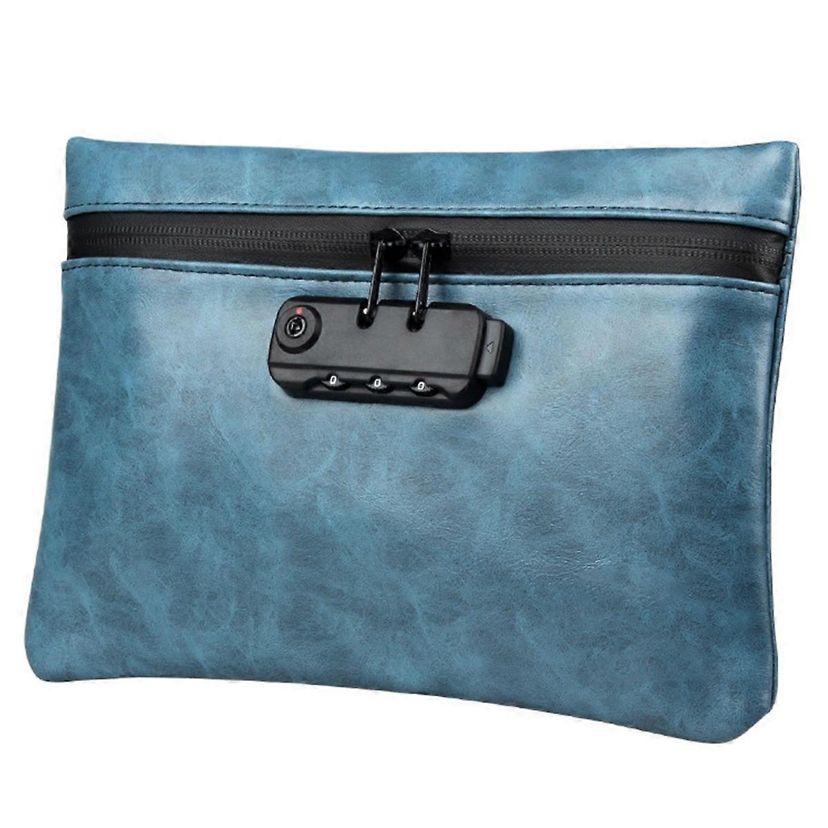 1個ロック付きブルー耐火ドキュメントバッグ、24.8 * 17cmポータブル公証人ジッパークロージャー安全なロック収納