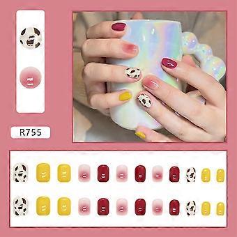 Candy Color Cow Stripe Printed Fake Nails Long Lasting Safe Material Waterproof False Nails  Jelly Glue Model