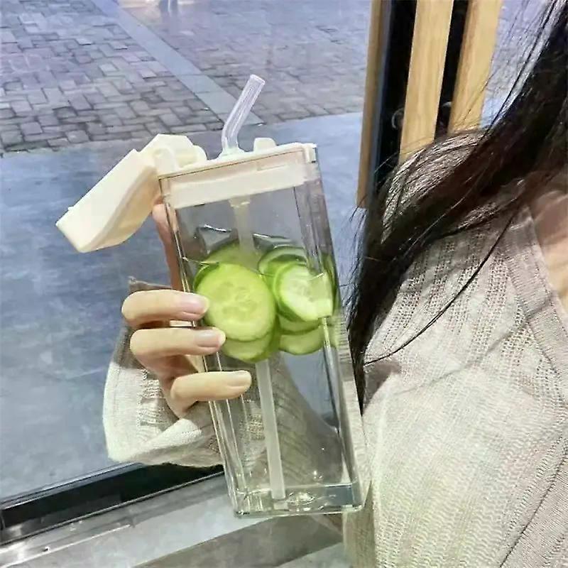 كوب ماء شفاف مربع مع قش عالية القيمة أدوات الشرب المحمولة العامة للبالغين المياه الرياضية