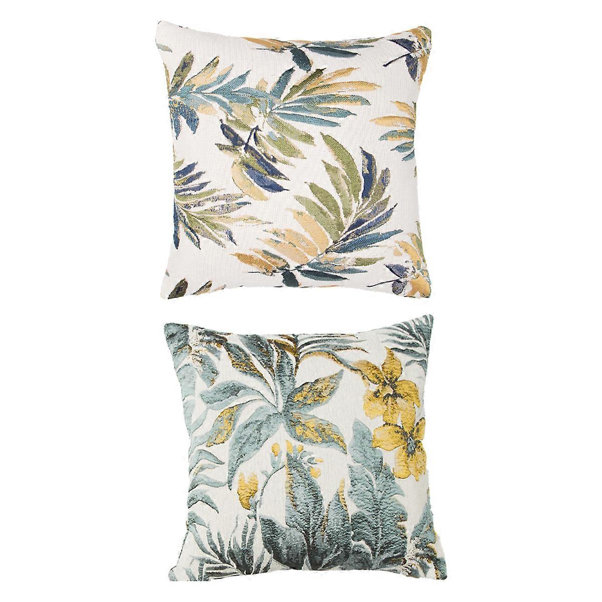Set of 2 embroidered cotton and linen pillows, rectangular