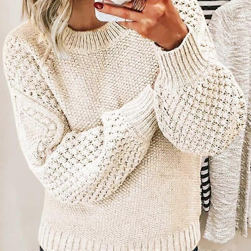 Women's Pullover Long Sleeve Crew Neck Twisted Knit Sweater