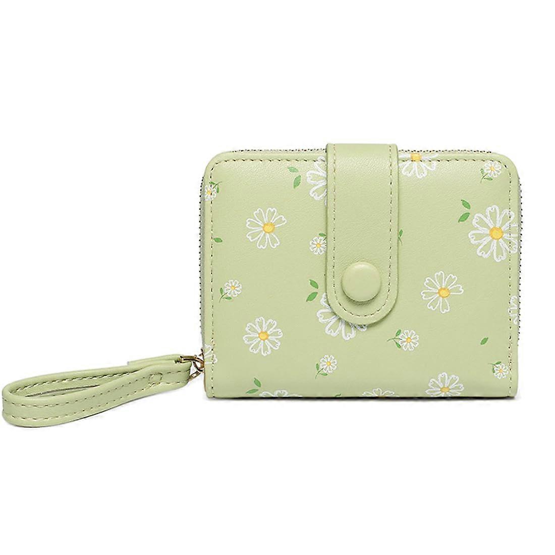 Cute Daisy Print Bifold Wallet With Zipper Coin Purse, Credit Card Holder, And ID Window