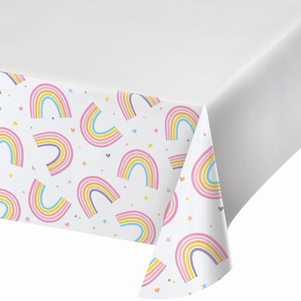 Regnbågspartybordsöverdrag | Återanvändbar födelsedagsfest i plast 121 x 223cm