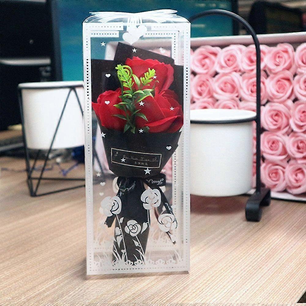 Hand Holding 3 Head Artificial Roses with box Soap Flower New Rose Bouquet