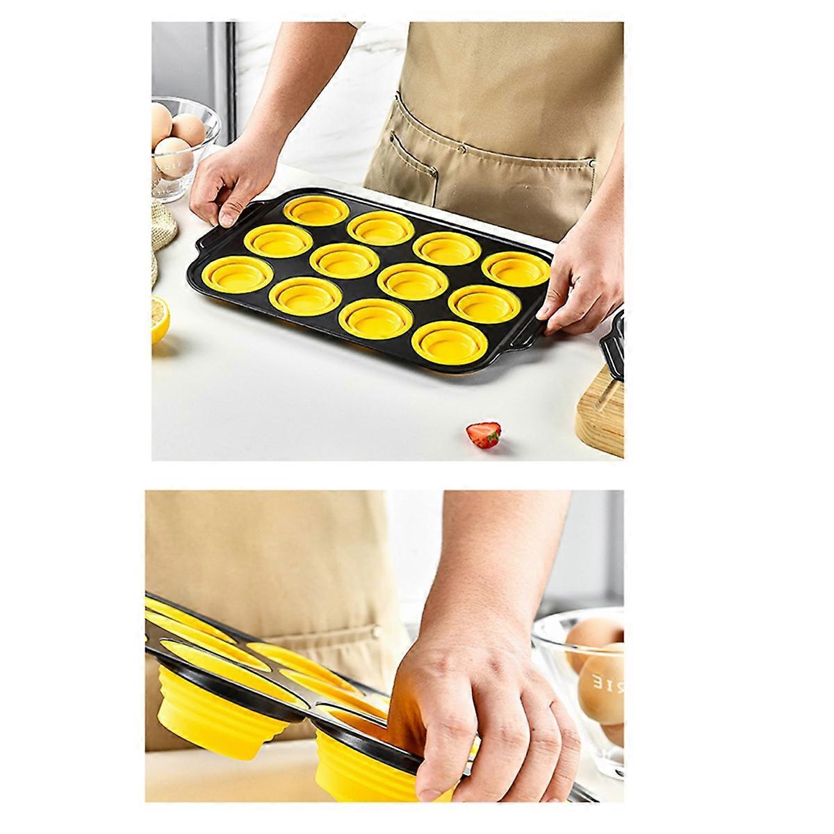 Silicone Muffin Pan with Metal Frame, 12 Regular Size yellow
