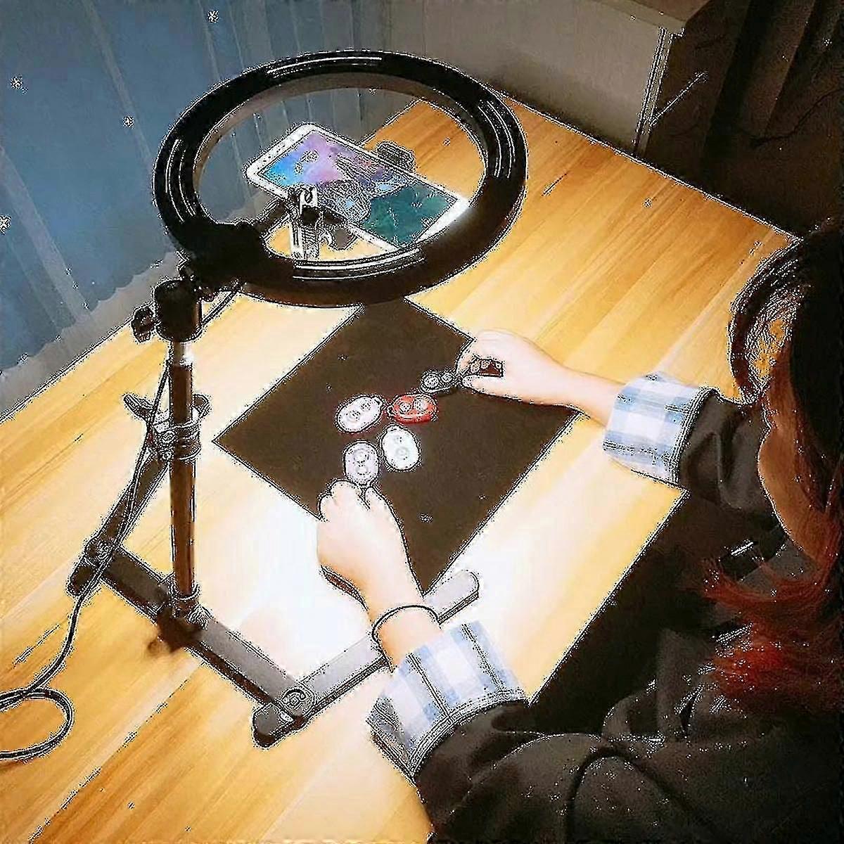 Overhead Frame + 26cm Ring Light + Robotic Arm + Mobile Phone Desktop Bracket Lazy Overhead Shooting Bracket Fill Light-qq