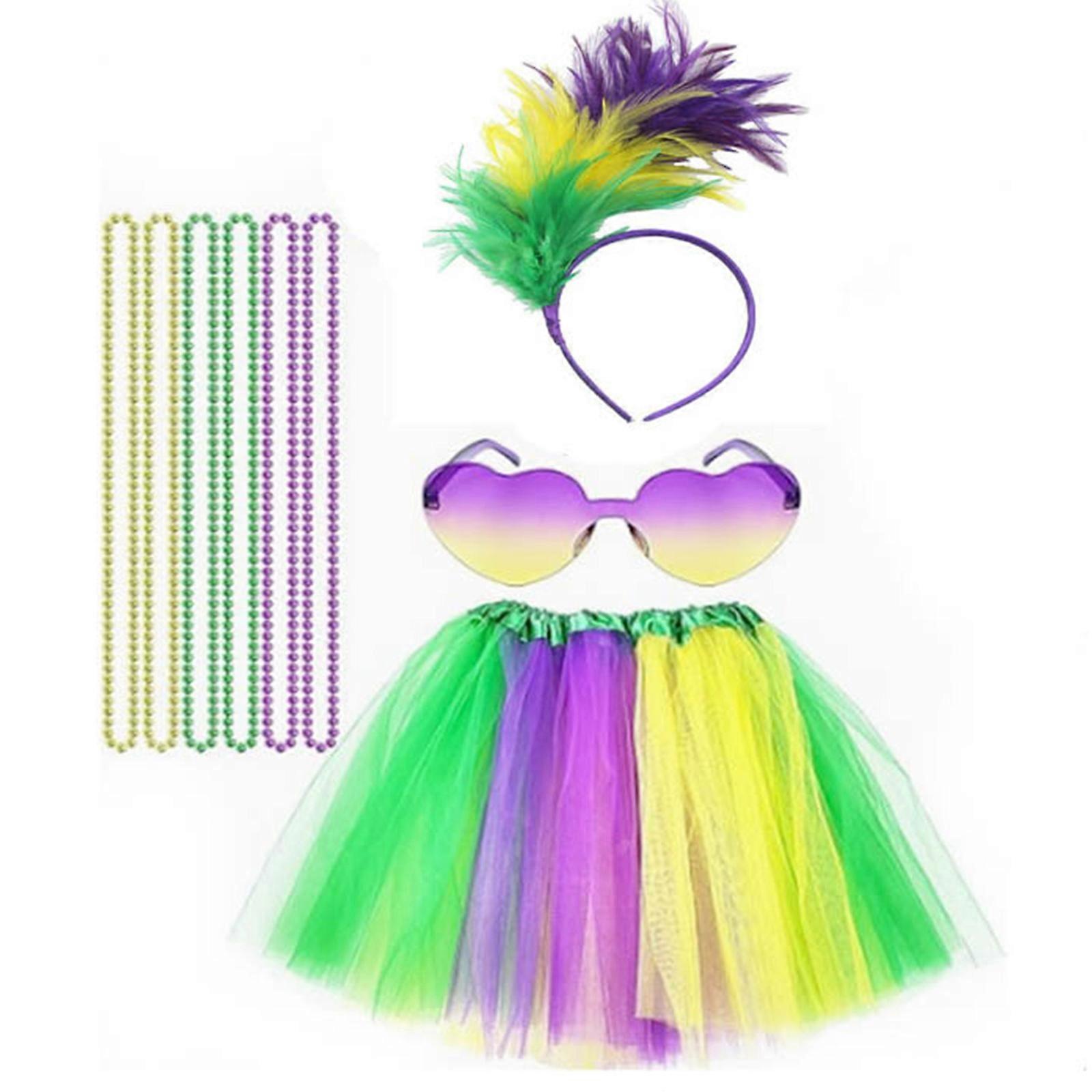 Mardi Gras coloré Tutu Jupe Couvre-chef pour les fêtes à thème Collier coloré Superbe tenue de Mardi Gras