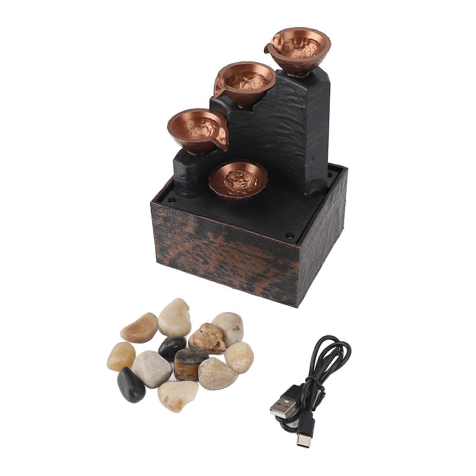 USB Tabletop Water Fountain with LED Lights, Feng Shui Wealth Attracting Running Water Ornament for Home and Living Room Decor