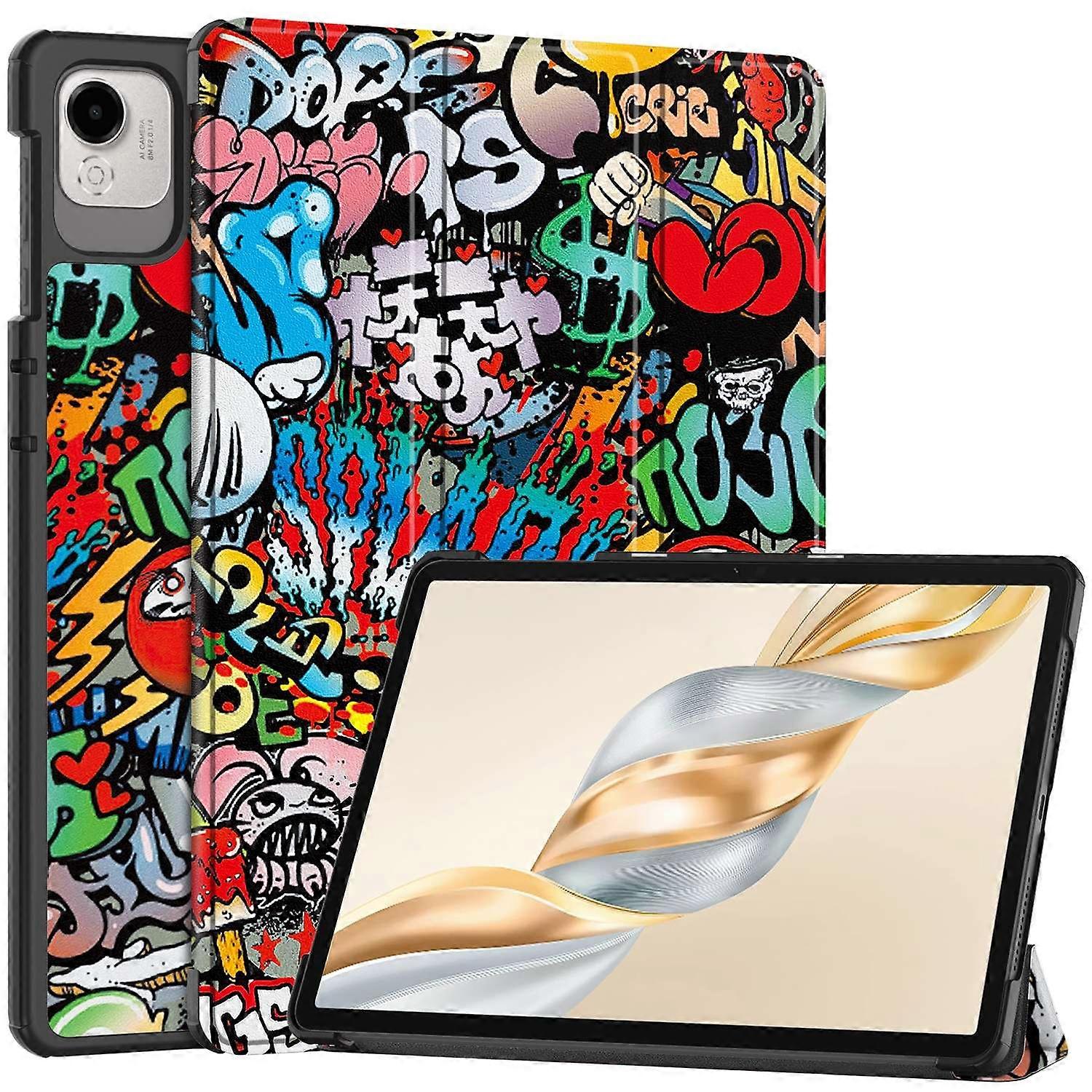 For Honor Pad X9a Case Pattern Print Leather Stand Tablet Cover - Graffiti