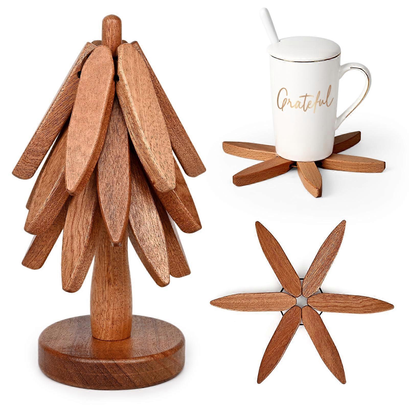 Wooden Tree Trivet Set of 3 - Heat-Resistant Trivet for Hot Pots, Pans, Bowls, Mugs, and Teapots