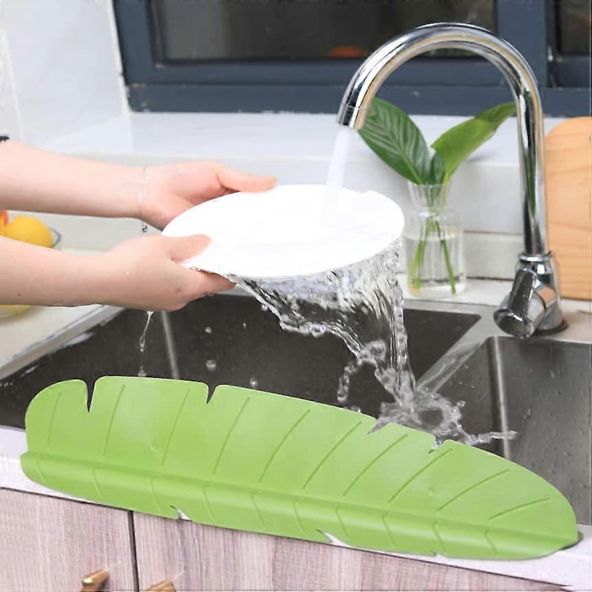 Elastic Reusable Banana Leaf Kitchen Splash Sink Guard For Dishes Washing Fits Sinks Banana Leaf Pattern Easy Clean
