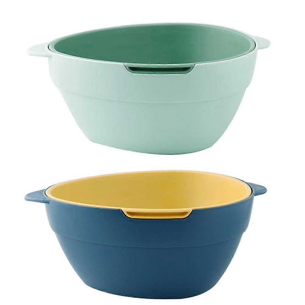 2 Pack Kitchen Strainer Colander Bowl Sets, 2-In-1 Washing Bowl And Strainer, Layered Drain Basin, Basket For Produce