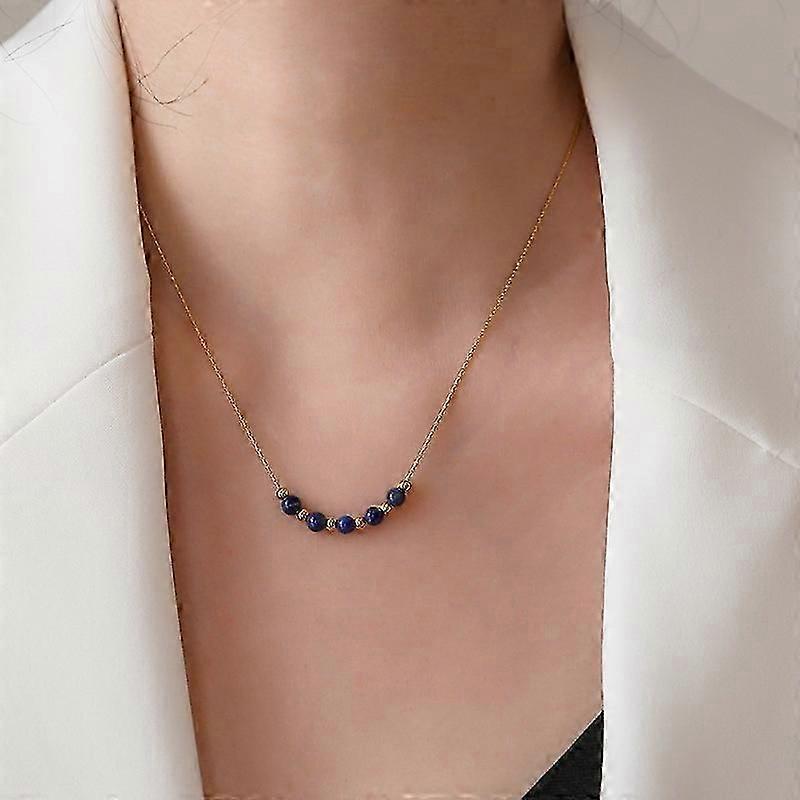 Design sense necklace man-made crystal garnet lapis lazuli gold bead necklace female collarbone chain simple