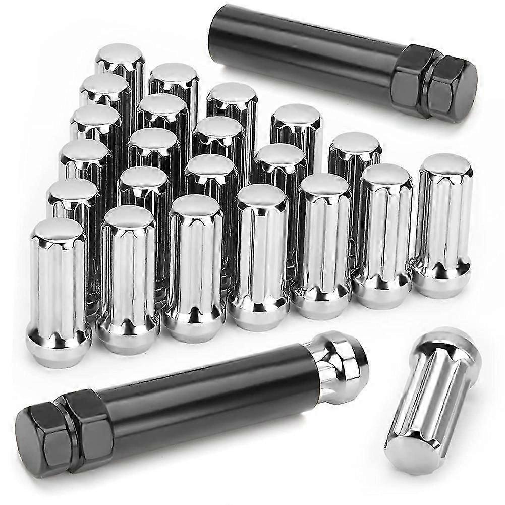 M14X1.5 Lug Nuts,24 Pieces 14mmx1.5 7 Spline Drive Awl Acorn Cone Lug Nuts 2 inch Long Black with 2