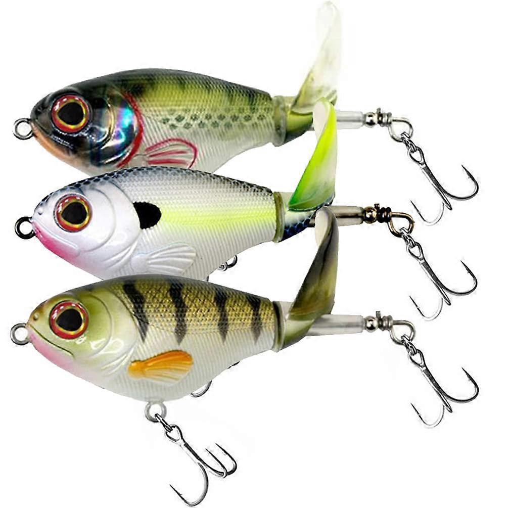 Topwater Fishing Lures 3pcs Kit with Floating Rotating Tail 2.95inch 0.6oz for Bass Trout Pike Perch AH7517