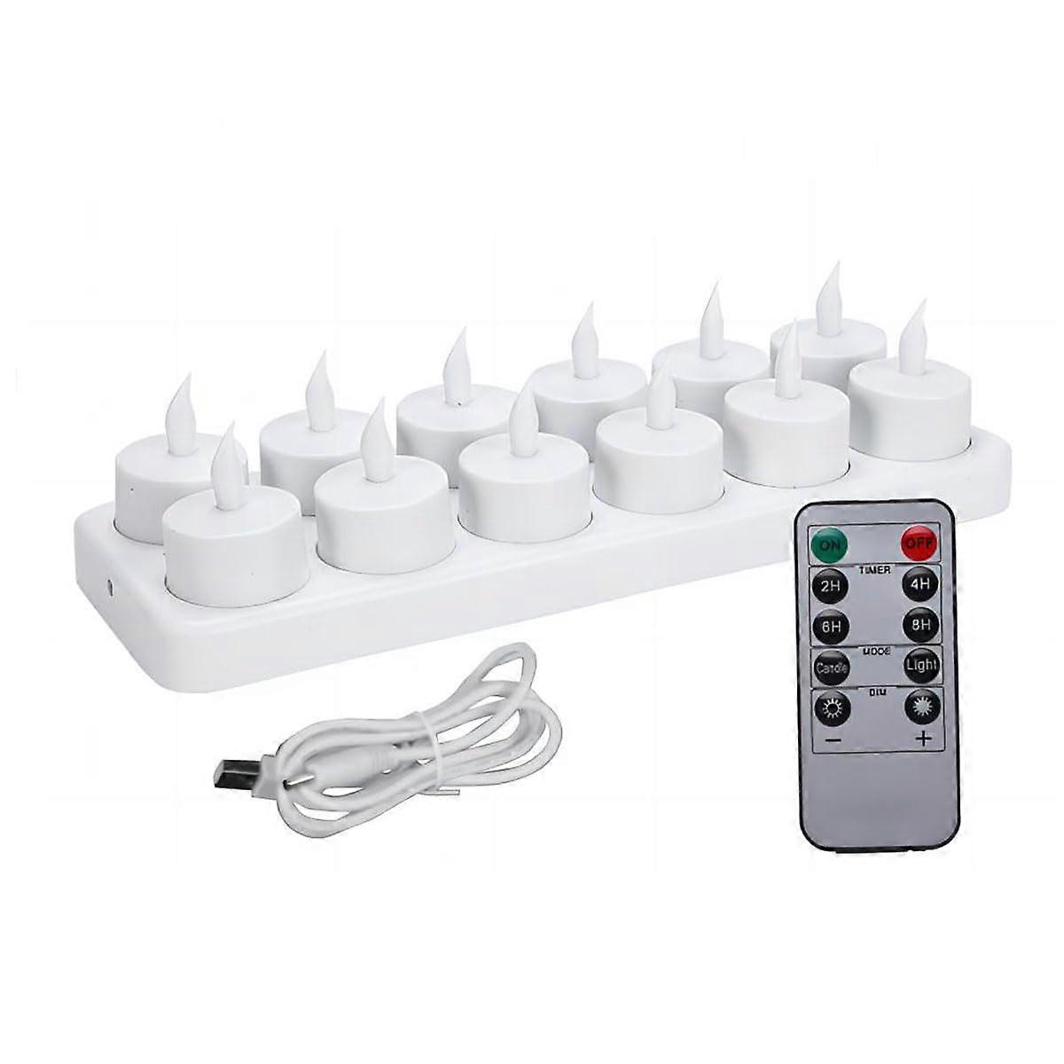 Rechargeable LED tea lamps, flameless candles vibrating with remote timer, 12 for Weddings