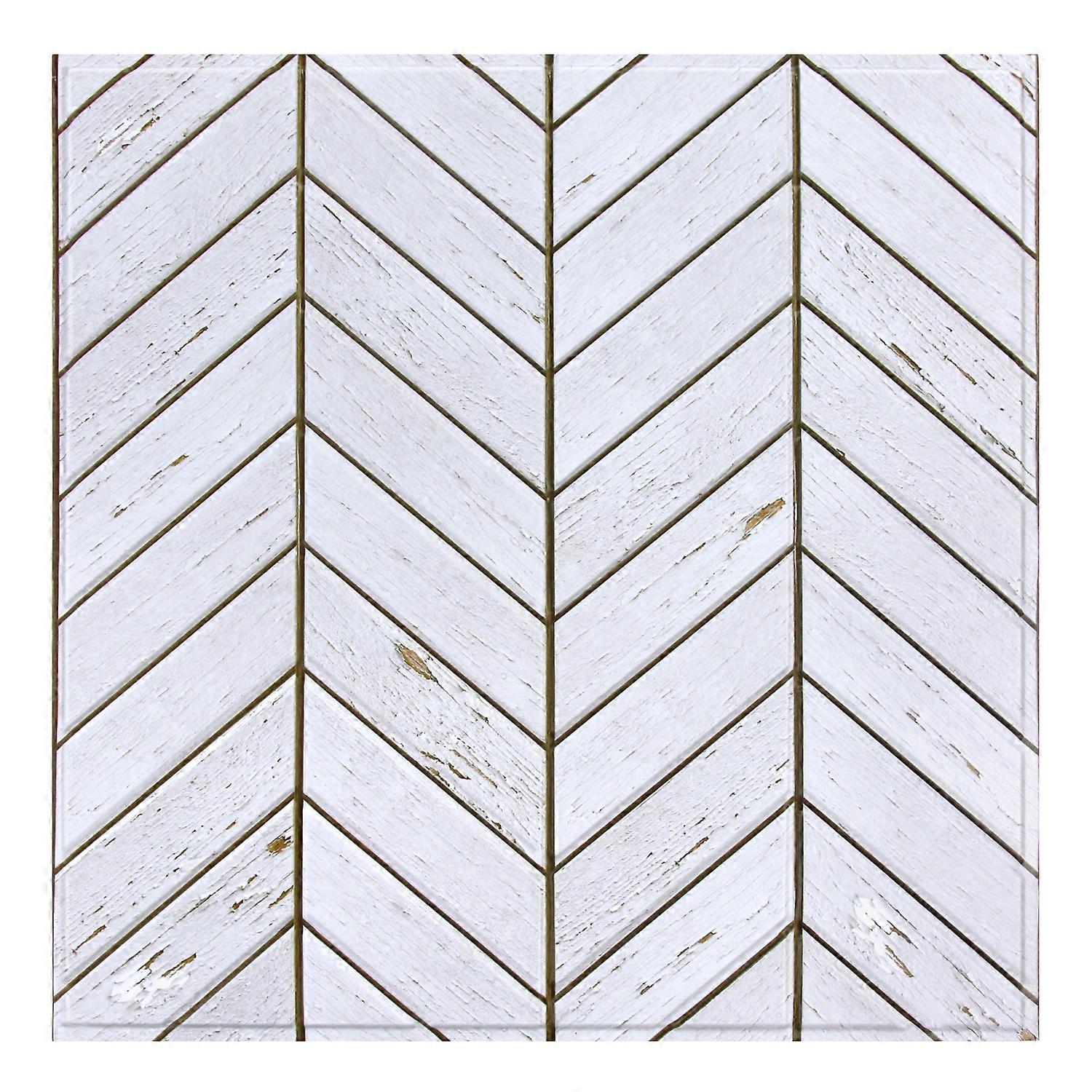 3D White Faux Wood Wall Panels – 10pcs Self-Adhesive Tile Stickers – Waterproof Rustic Decor – 30x30cm