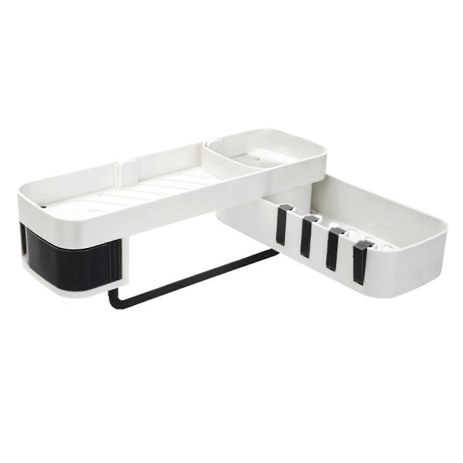 Bathroom Corner Shelf Multifunctional Double Layer Storage Rack Kitchen Non Marking Wall Mounted Holder White Black