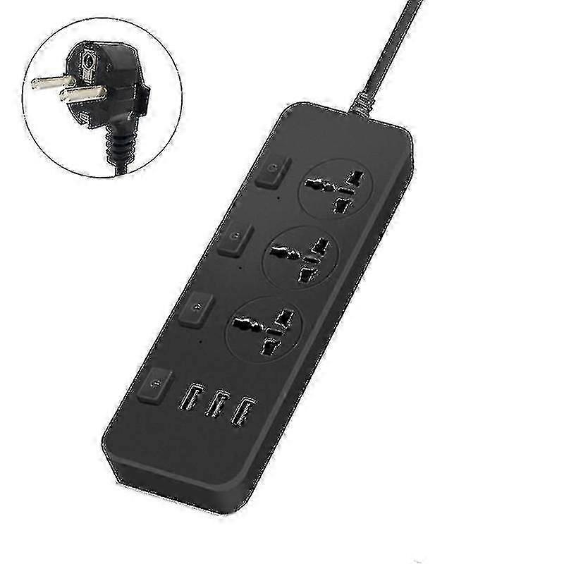 Us//eu Power Strip 5v2.1a Surge Protector With 3 Outlets & 3 Usb Ports