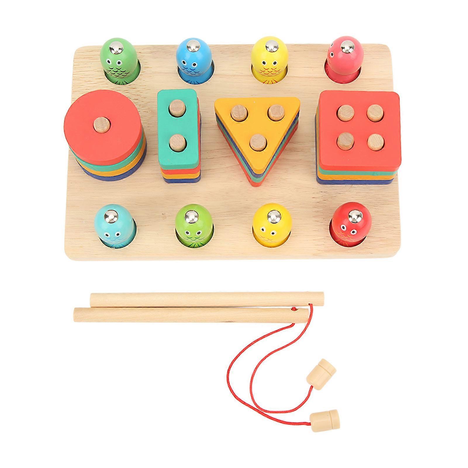 Kids Wooden Fishing 2 in 1 Shape Perception Matching Hand Eye Coordination Fish Game for Over 3 Years Old