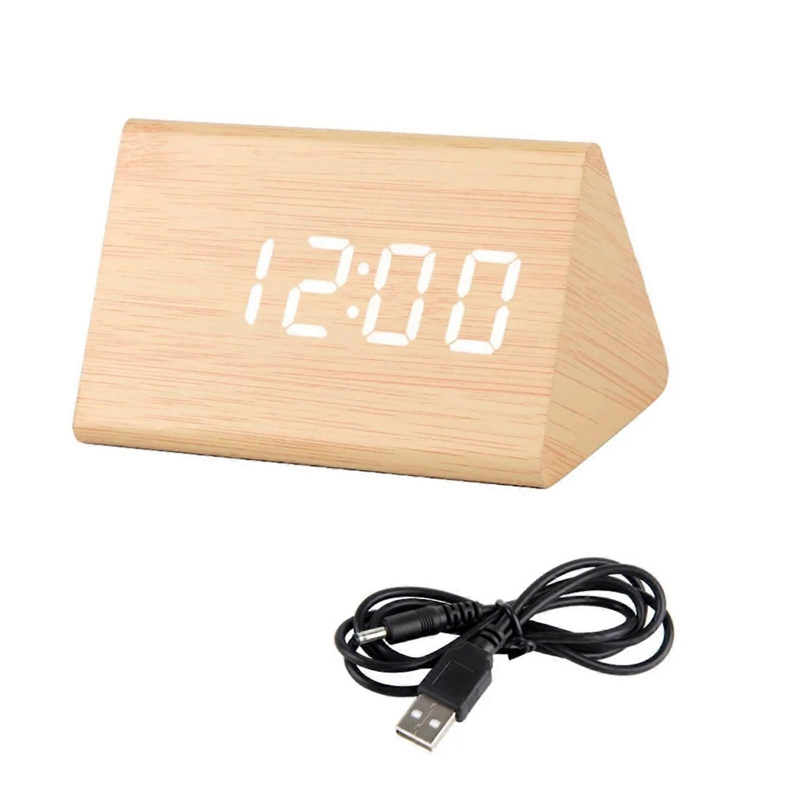 Night Light Silent Multi Functional Wooden Alarm Clock With LED Green