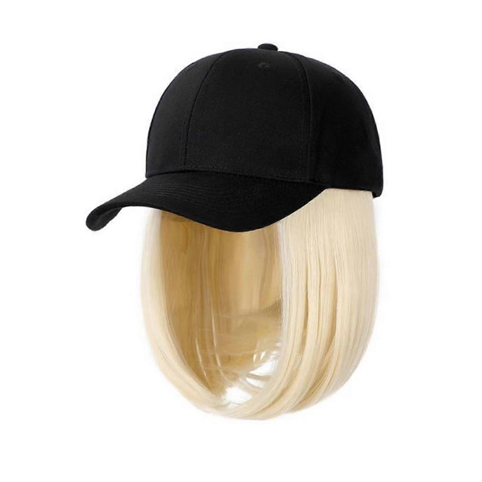 Women's Baseball Cap With Hair Extensions Synthetic Adjustable Black Hat