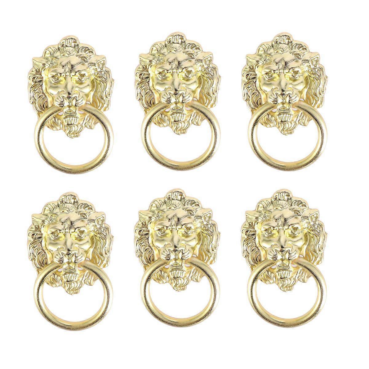 6pcs Drawer Cabinet Lion Head Pull Handle Knobs with Drawer Ring Door Rings Pull Handle Knobs for Home Golden