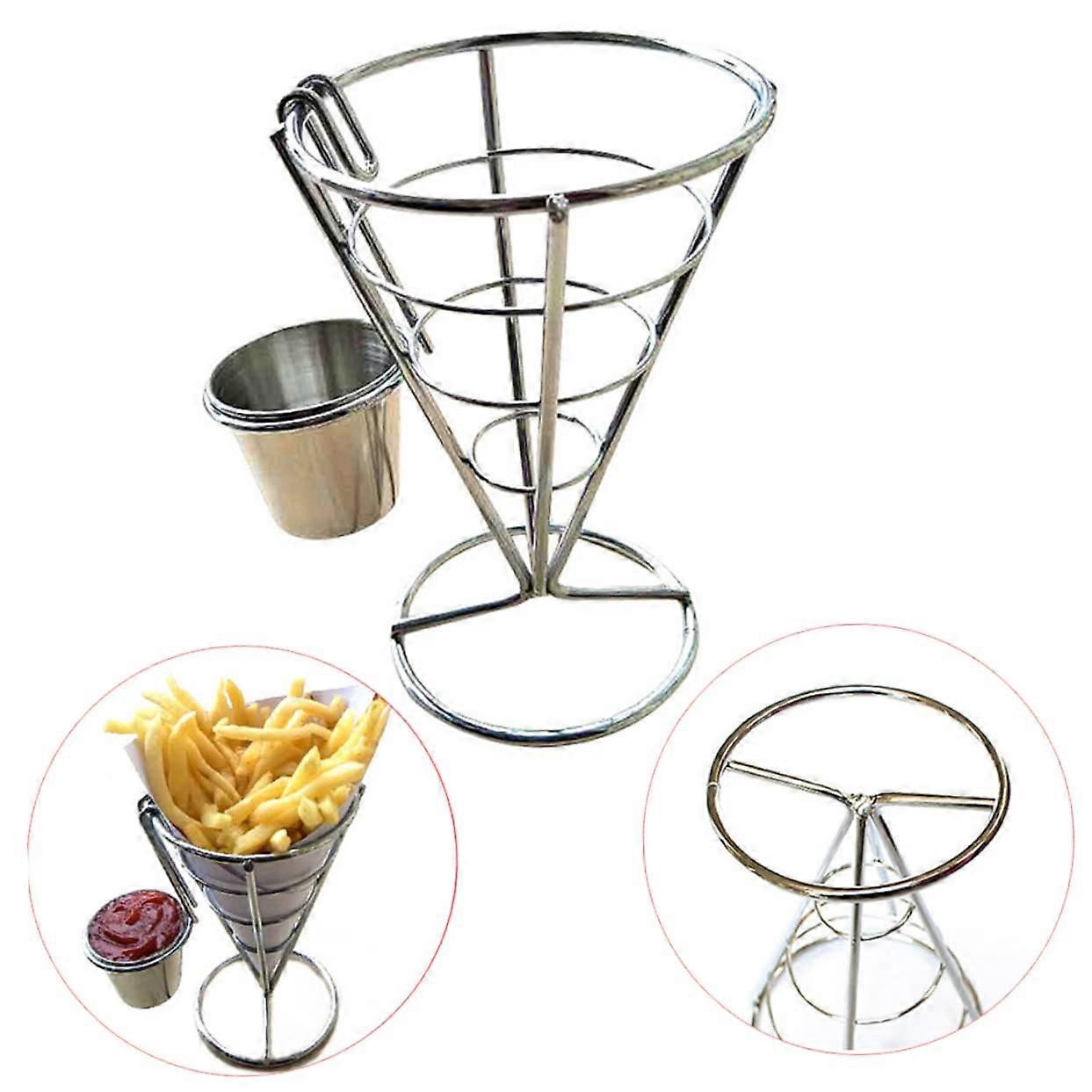 Fried Chicken Display Stand Wire Holder for French Fries, Sauce Cones, Chip Basket, Roasting Serve, Black Metal Design