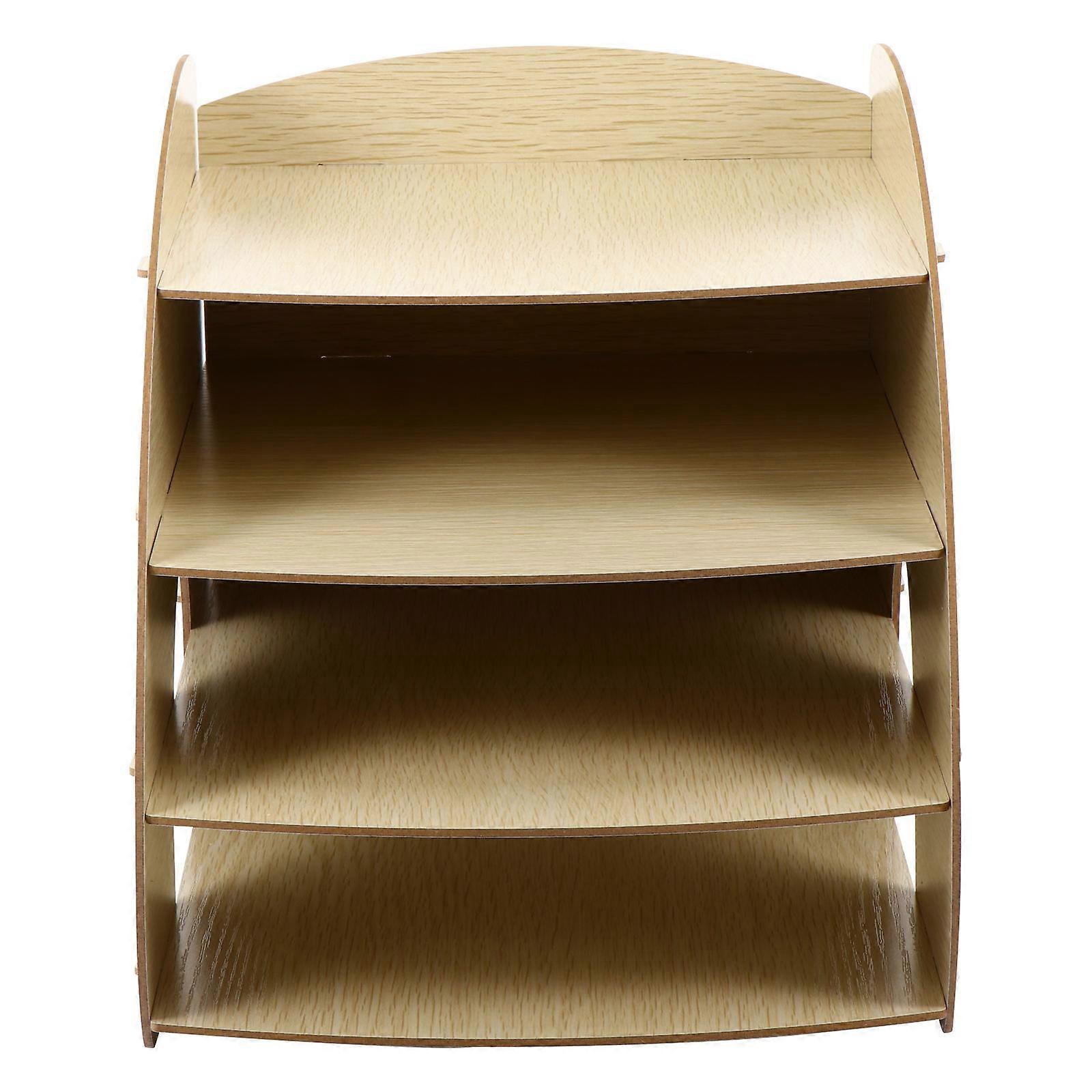 Multi-Layer Desktop Bookshelf Office Storage Shelf Modern Design Rectangular Wood Organization 1Pack