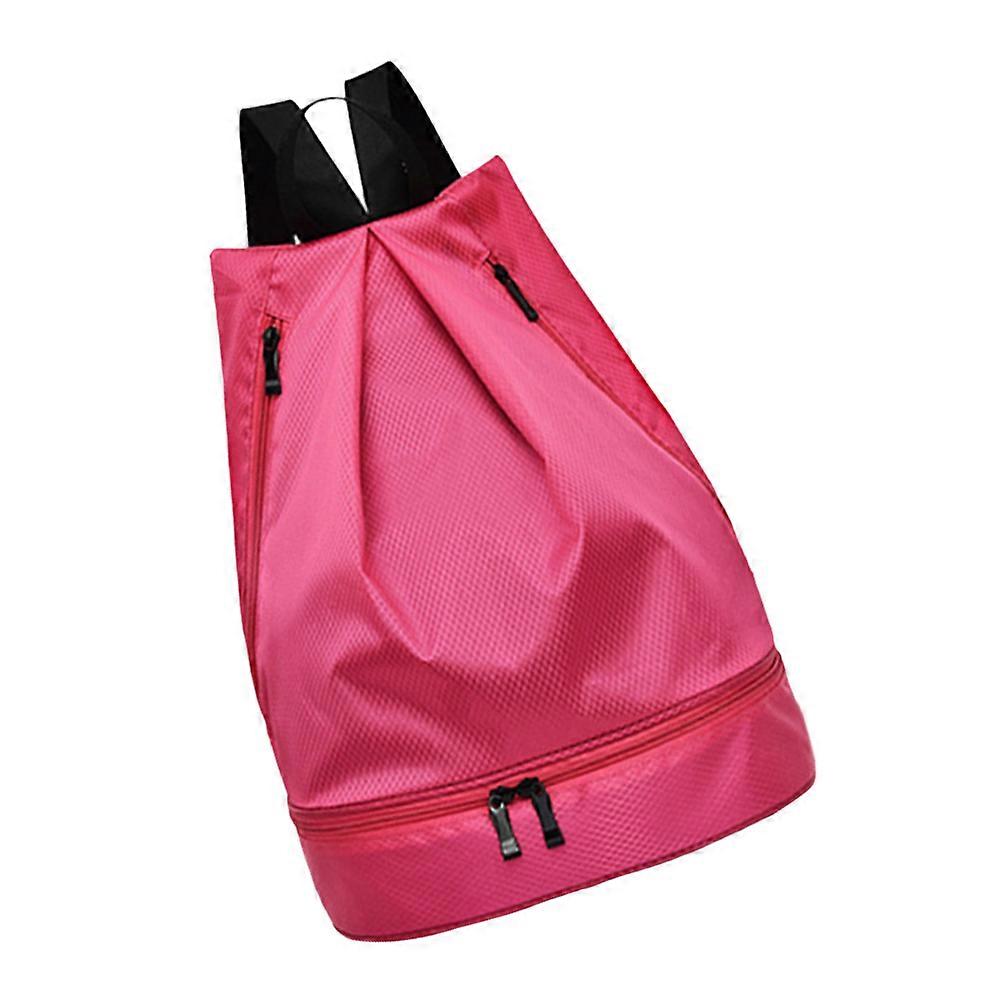 Drawstring Backpack with Wet/Dry Compartment Multifunctional Lightweight Pack for Fitness Swimming Beach and Camping Rosy Color