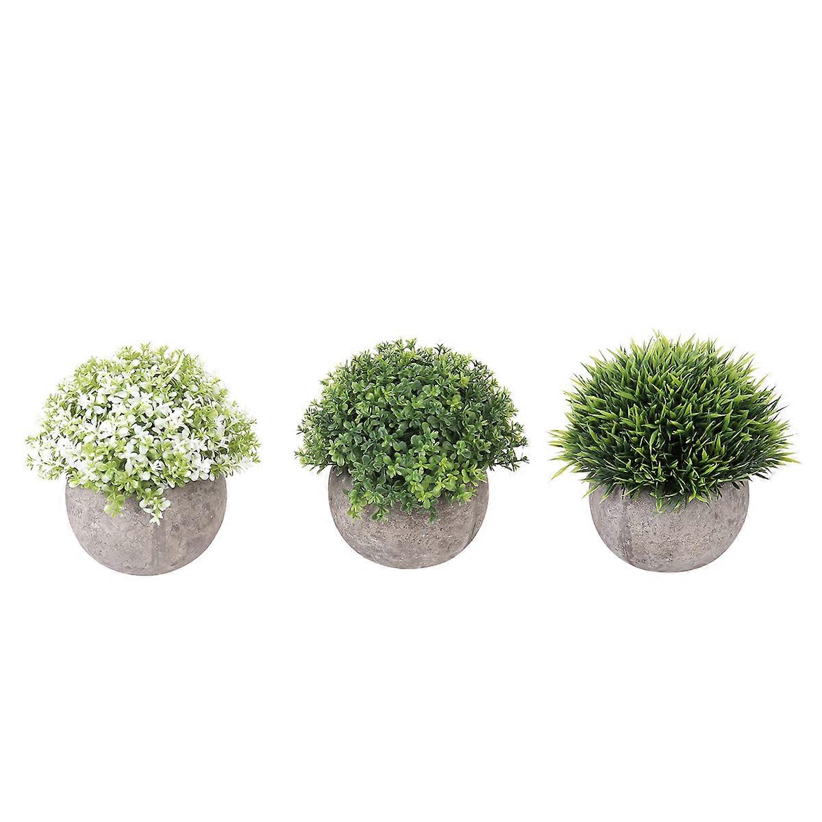3pcs Artificial Mini Faux Green Grass Plants with Pots – Realistic Plastic Decor for Home, Office, Balcony, Living Room and Tabletop