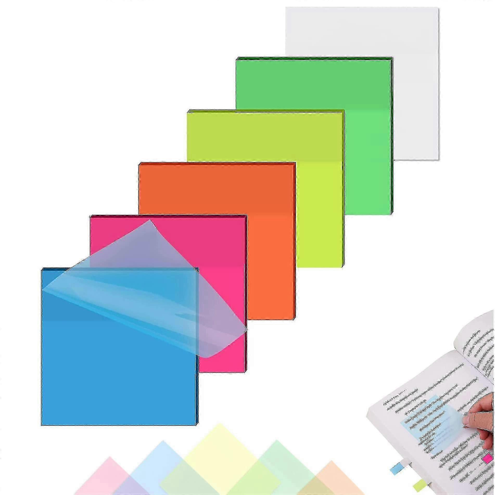 Transparent Sticky Notes Colorful Sticky Note Pads Translucent Clear Self-stick Notes Waterproof Memo, 3 X 3 Inches