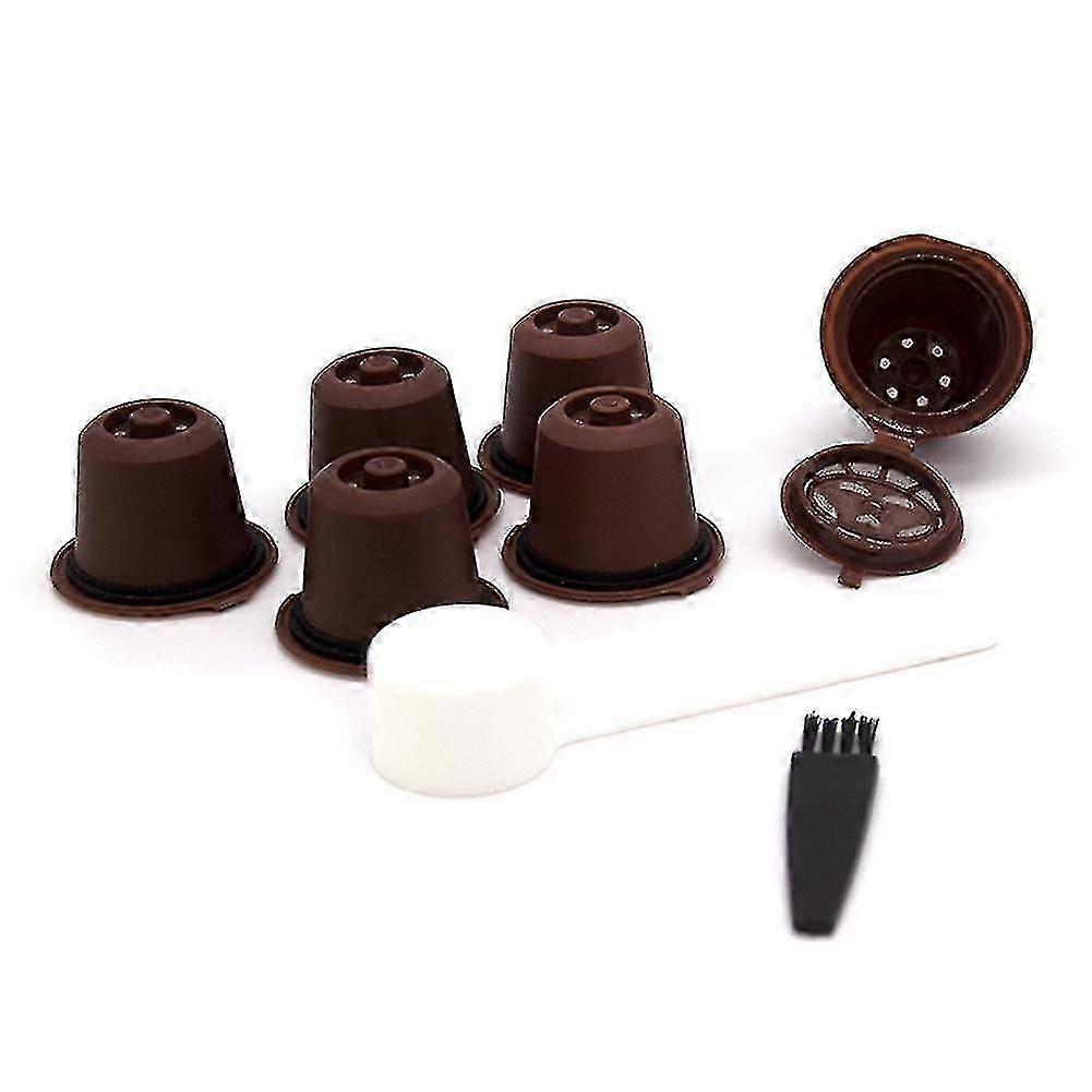 6pcs Compatible With Nespresso Refillable Reusable Coffee Capsule Coffee,brown