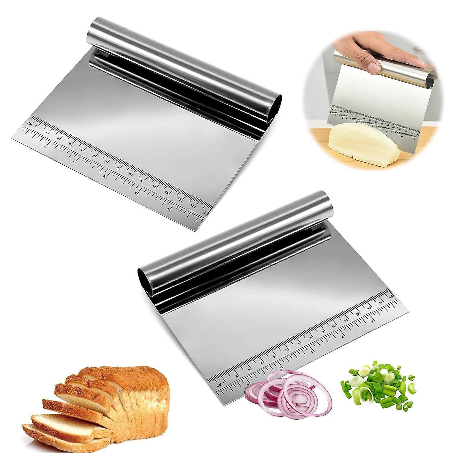 Stainless Steel Vegetable Shovel Dough Cutter Scraper Set of 2 for Baking Bread and Preparing Fruits and Vegetables
