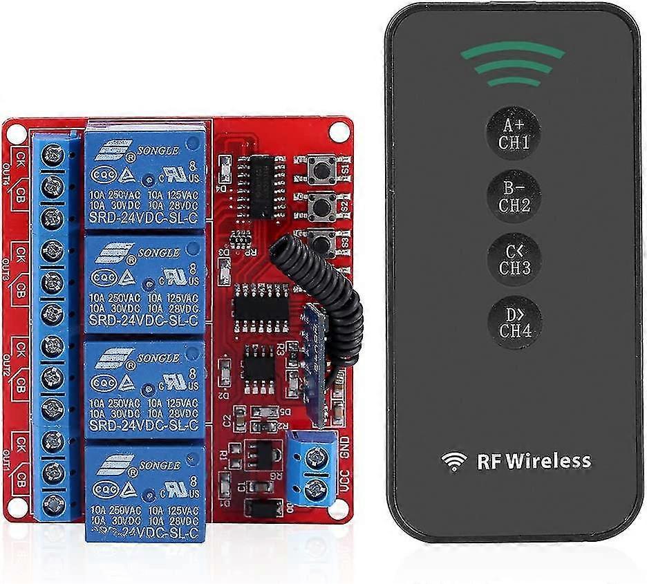 4-Channel Wireless Remote Control Switch Module Smart Learning Relay Module 4-Button Receiver RF Transmitter Home Door Kit