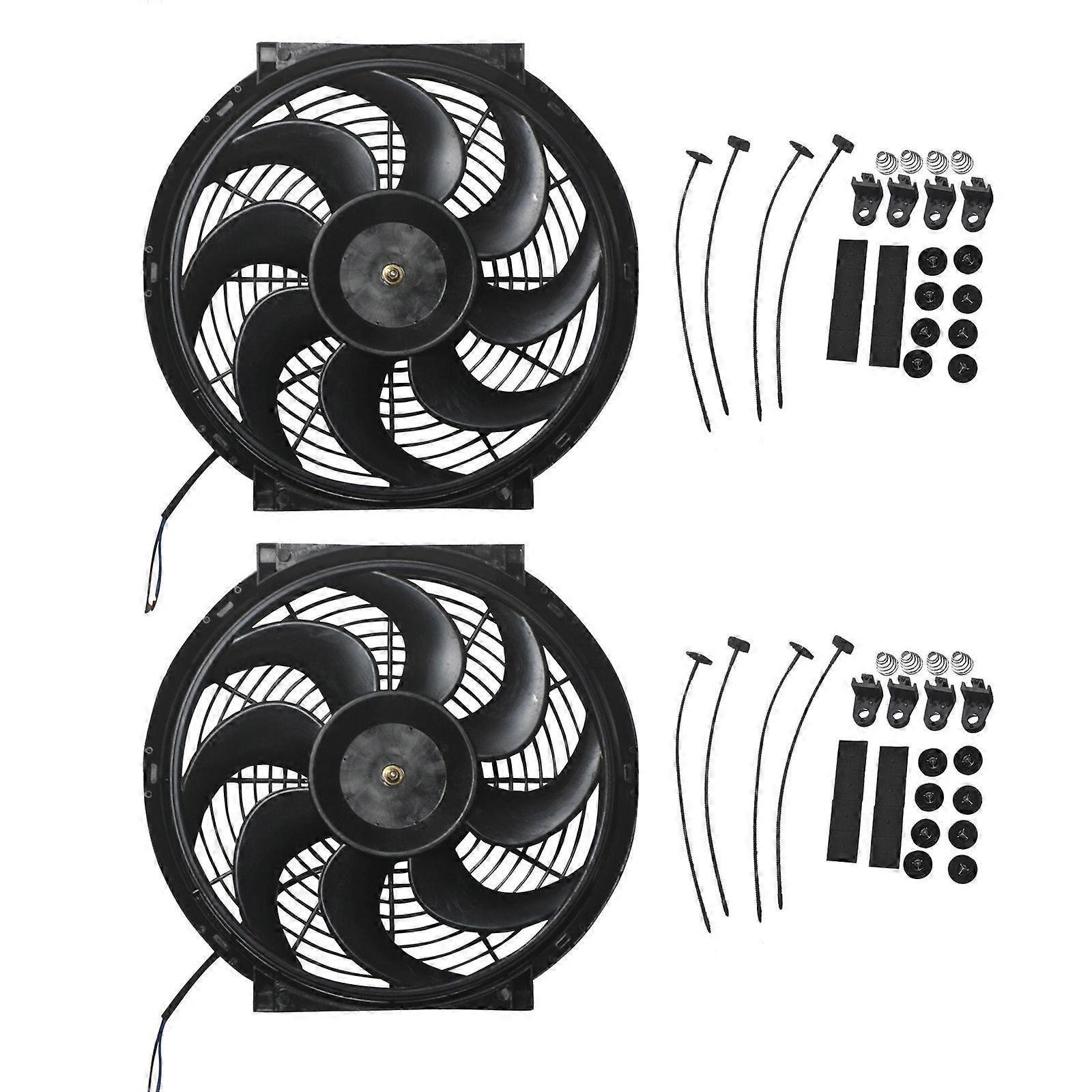 2STK. 14" UniversalSlimFanPushPullRadiatorCooling12V90Ww/montert MK15946