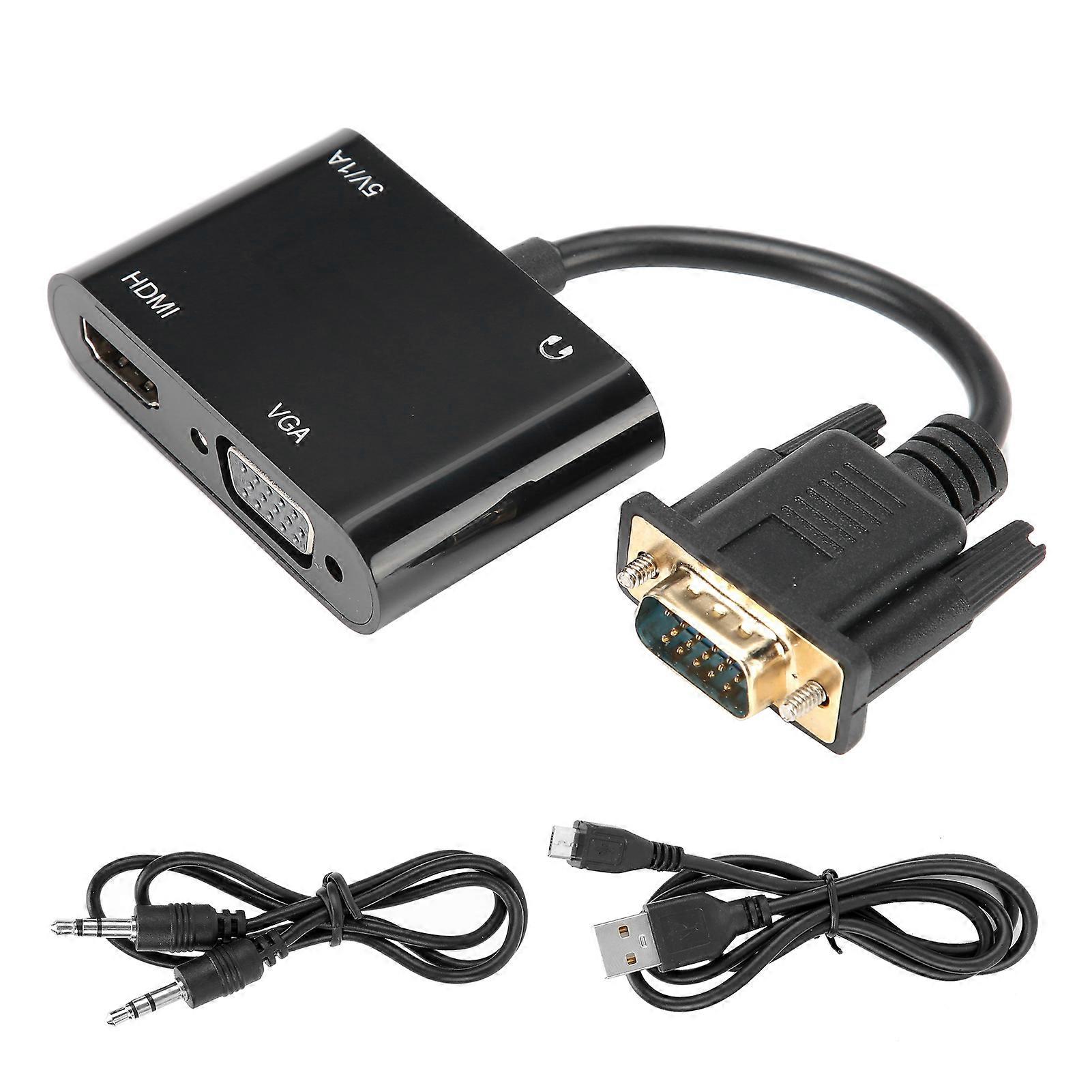 3 in 1 VGA to HDMI Adapter Power Converter for TV Projector Displays with o for Laptop PC Black