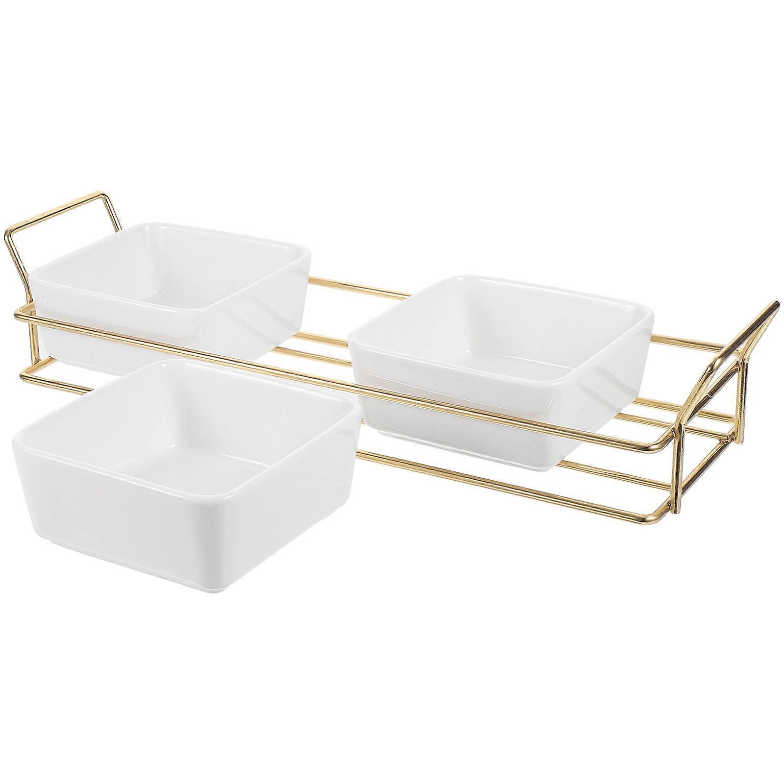 Snack Serving Tray with Metal Rack Stand, Multi Compartment Candy Dish and Fruit Plate for Dried Fruits, Desserts, Snacks – Ideal for Parties and