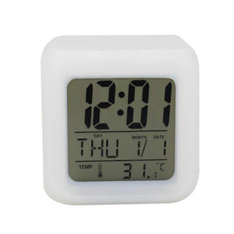 1-Pack LED Alarm Clock Nightstand 7 Color Display Digital Clock Kids Alarm Clock with Snooze Function Night Light Temperature Time Date