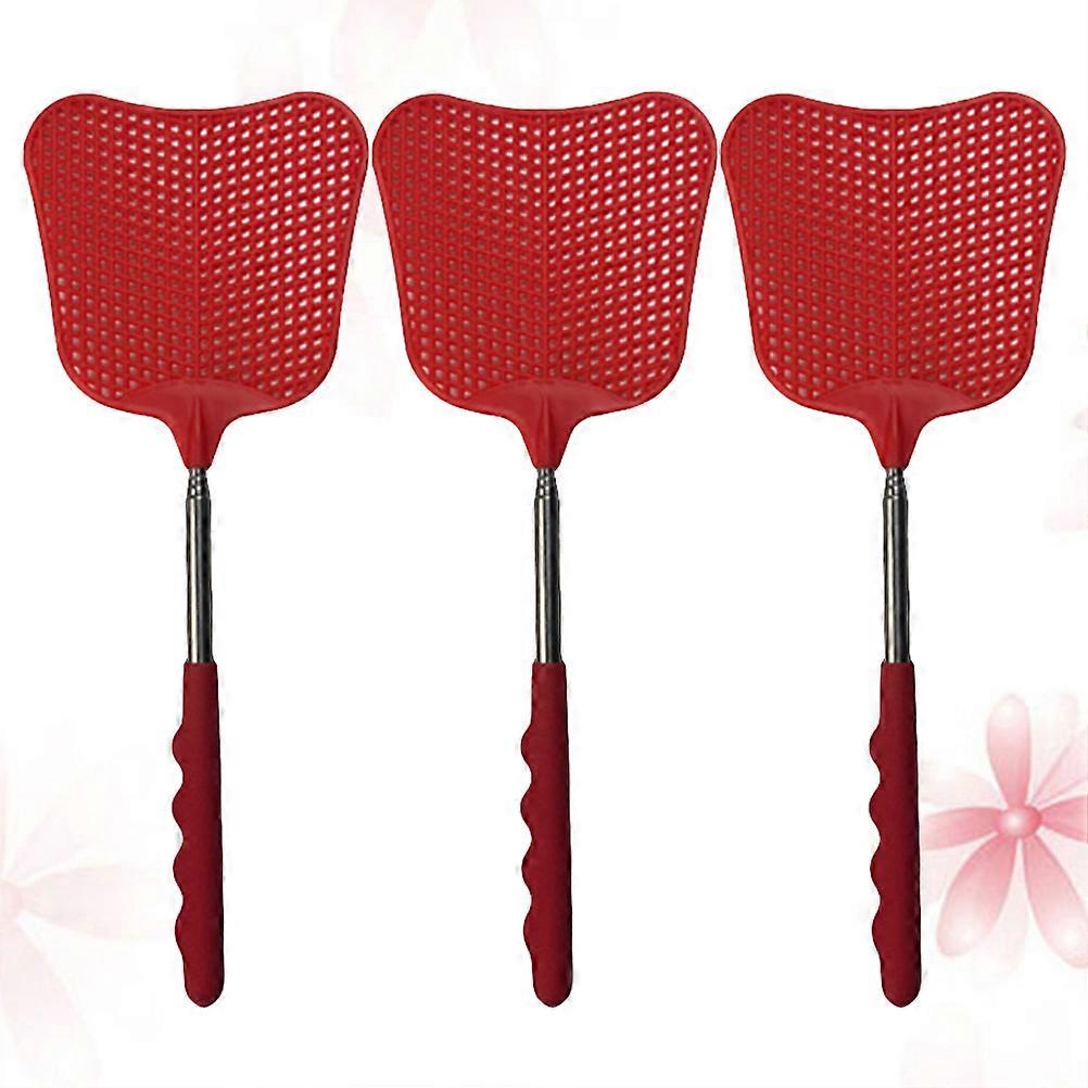 Plastic Fly Palm-Leaf Fan Shape with Stretch Stainless Steel Handle for Home Use 3Pcs Red 28.5x11x2cm