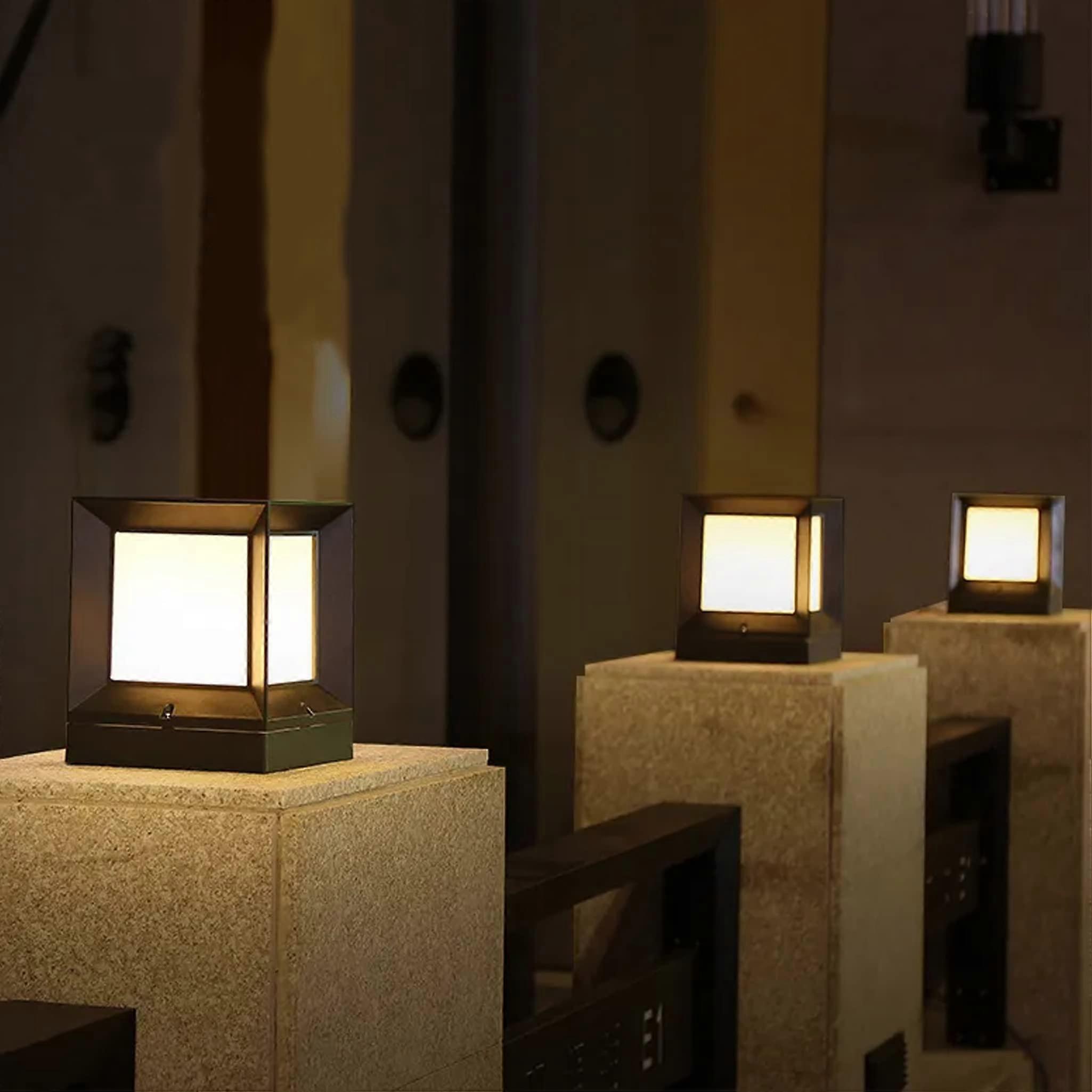 Solar Lamp Fence Post Light 10x10x14cm 3.7V 1200mAh Warm/Cold White Timer Wireless