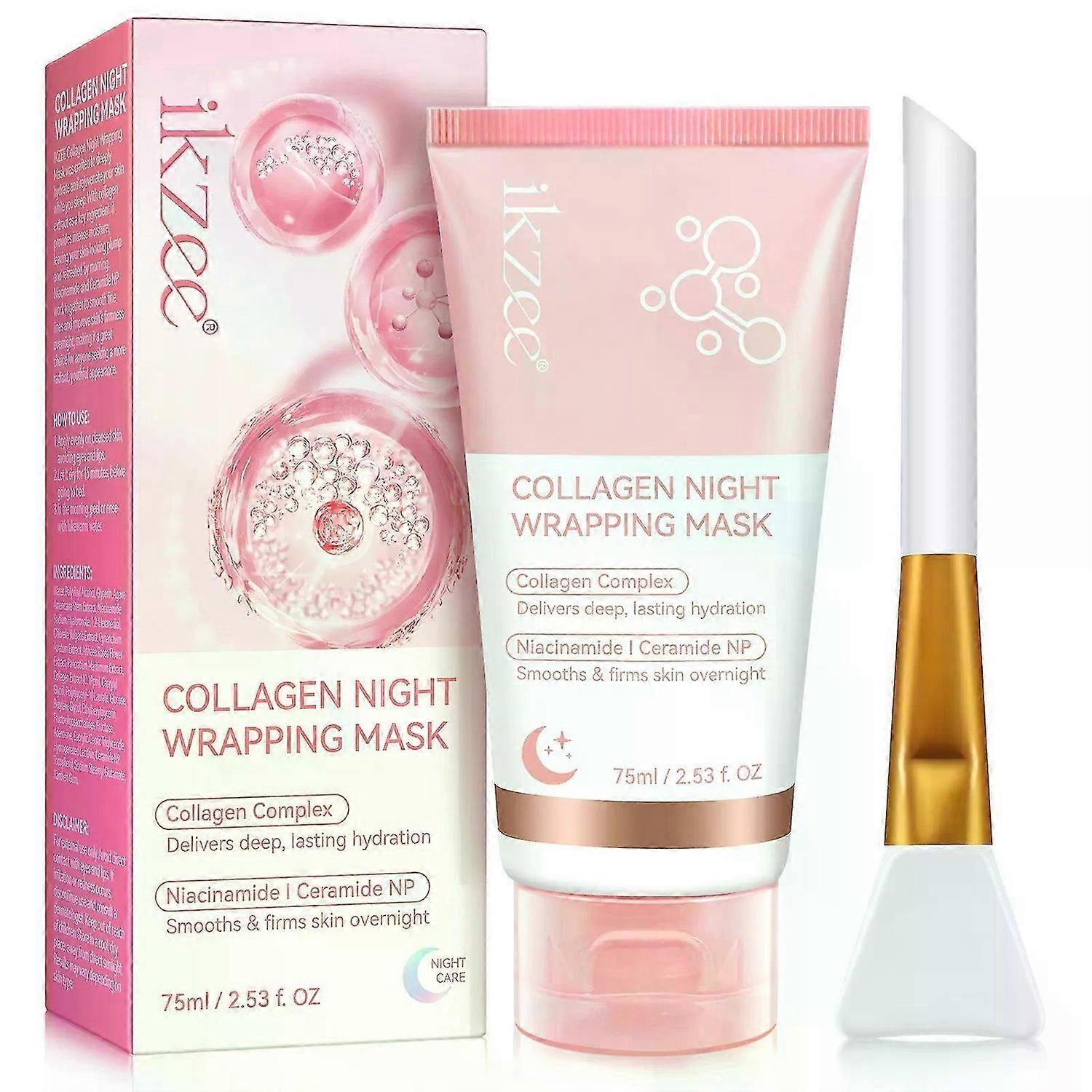 Collagen Night Wrapping Mask, Collagen Overnight Wrapping Peel Off Facial Mask, Hydrolyzed Collagen Face Mask for Elasticity & Hydration Care
