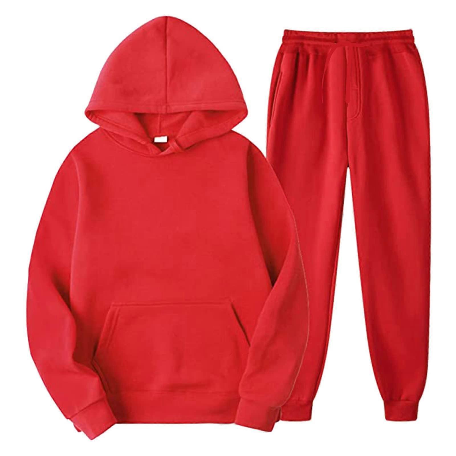 Tracksuit Unisex Winter Leisure Set Solid Color Hoodie And Pants With Tassels Red 3XL Drawstrings