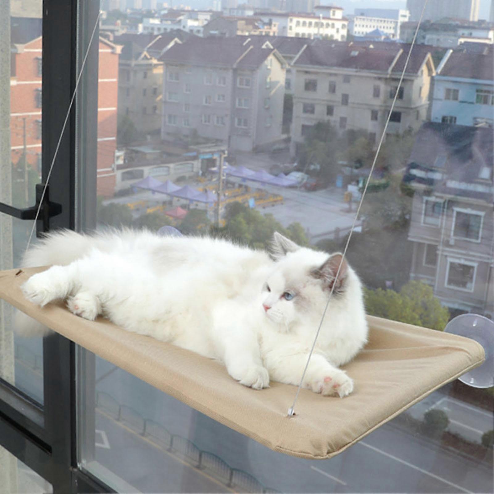 Cat Hammock Window Perch with 4 Suction Cups, Cream Colored