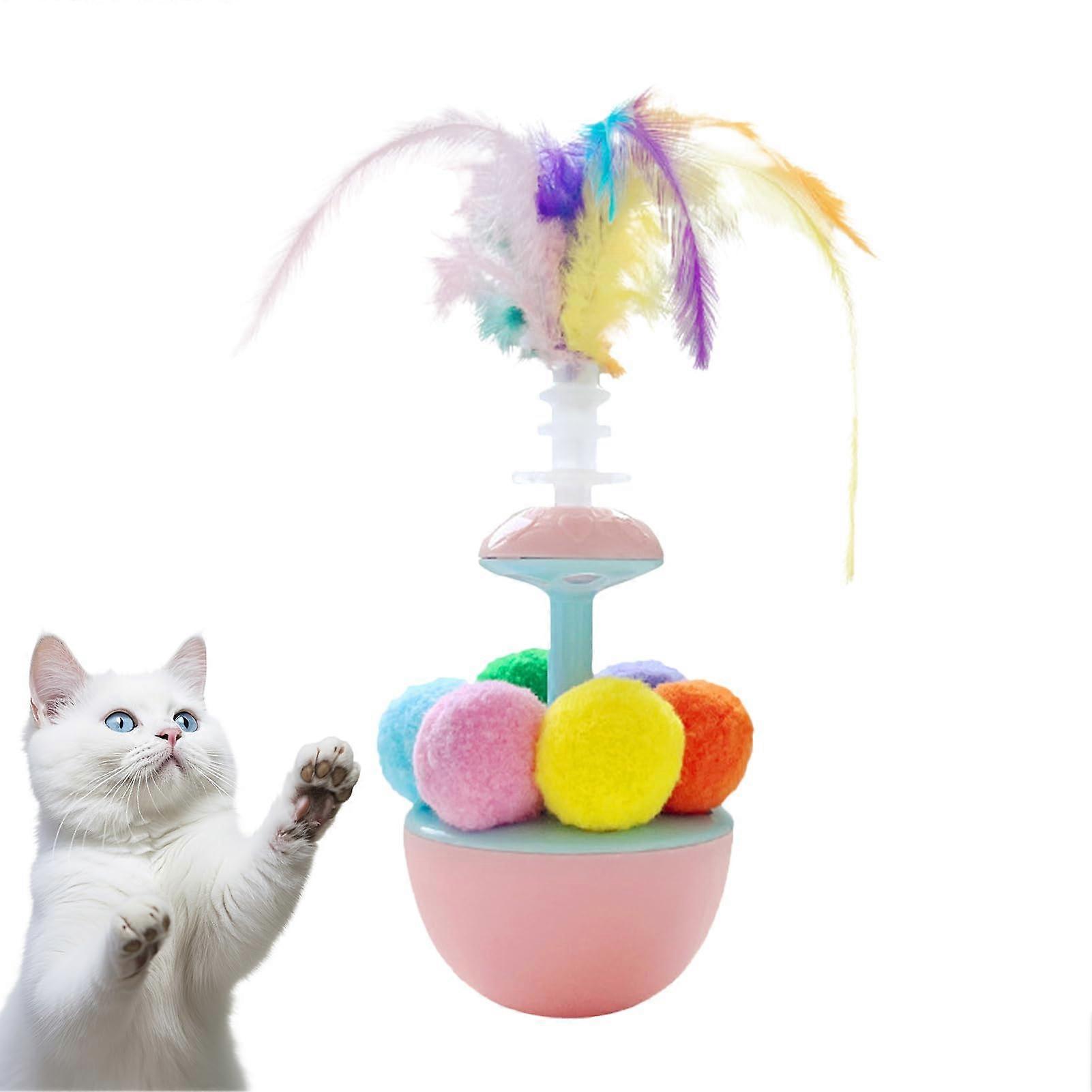 Cat Feather Ball | Interactive Self-Play Toy for Kittens | Portable Feather Teaser Toy for Outdoor Training in Pink